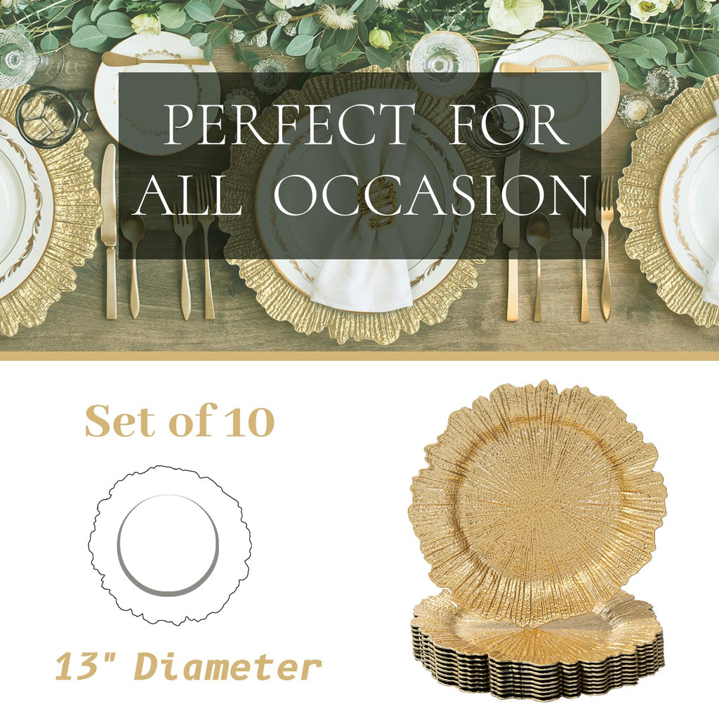 13" Set of 10, Round Reef Plate Chargers Bulk