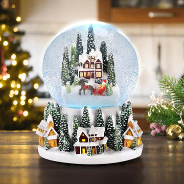 Christmas Village Snow Globe Lantern Musical Lighted Snowy Mountain Village Water Lantern with Swirling Glitter