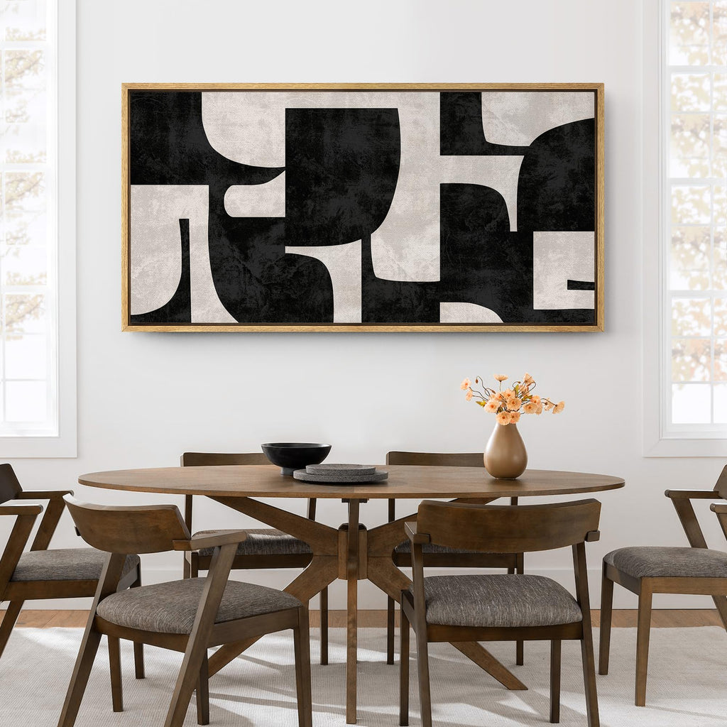 Extra Large Framed Canvas Print Wall Art Geometric Abstract Black and White Geometric Pattern Illustrations Modern