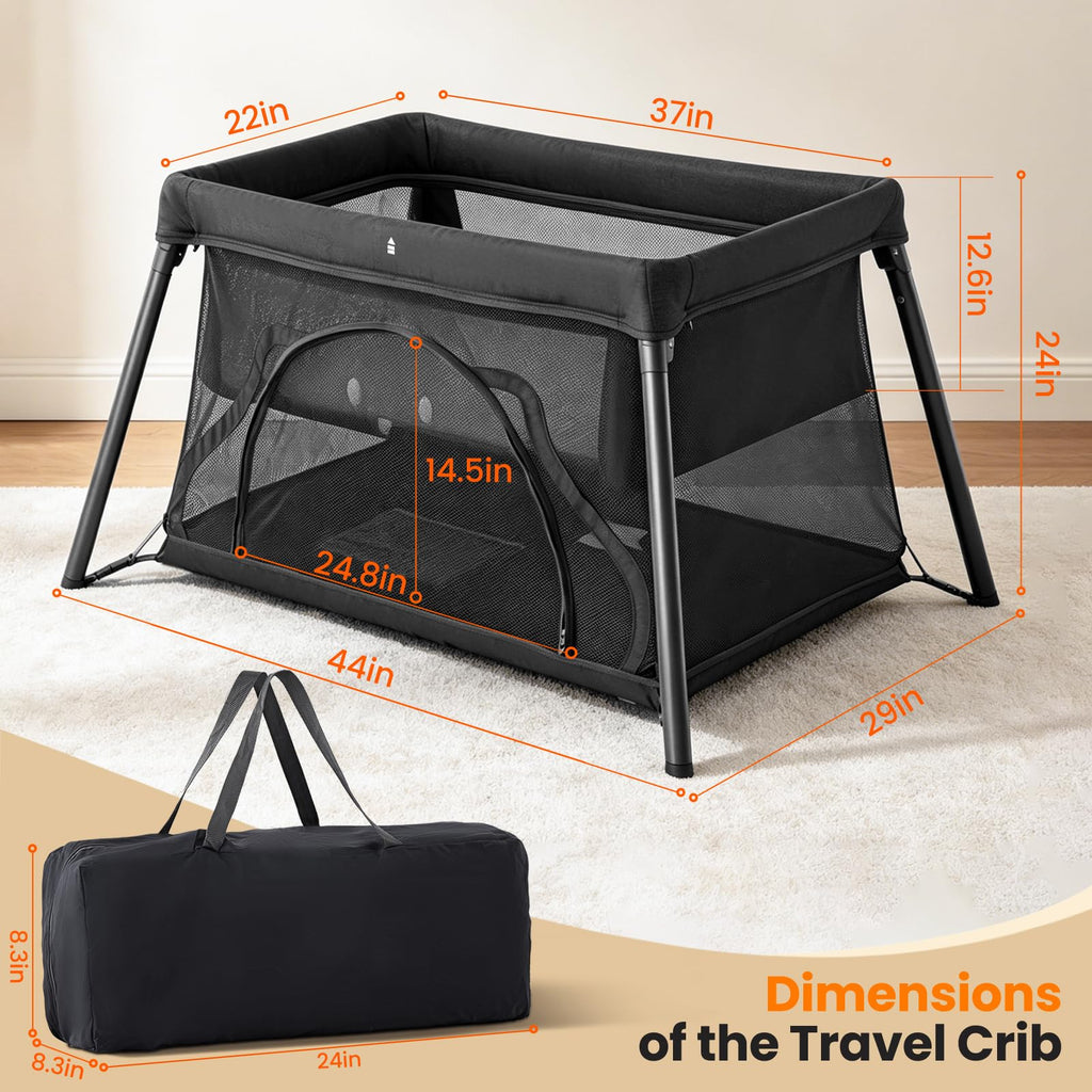 Travel Crib,Portable Baby Crib,Foldable Playpen,Play Yard (Black)