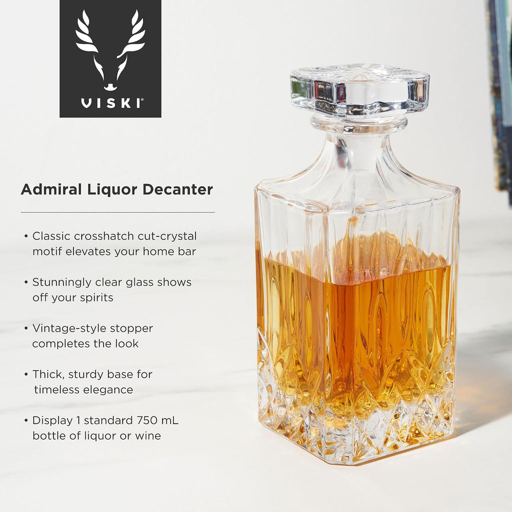 Admiral Whiskey Decanter with Stopper, Elegant Liquor Decanter for Bourbon, Scotch, Spirits, Wedding Gifts, Man Cave
