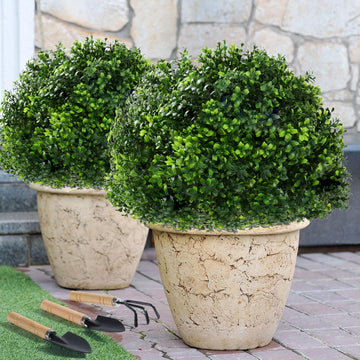 Boxwood Topiary Balls 24 Inch Set of 2 Faux Shrubs with Stakes