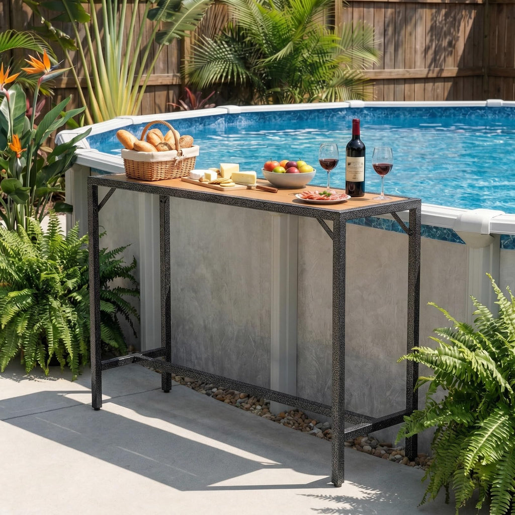 55" Patio Bar Table, Sturdy Outdoor Counter Height Table, Teak