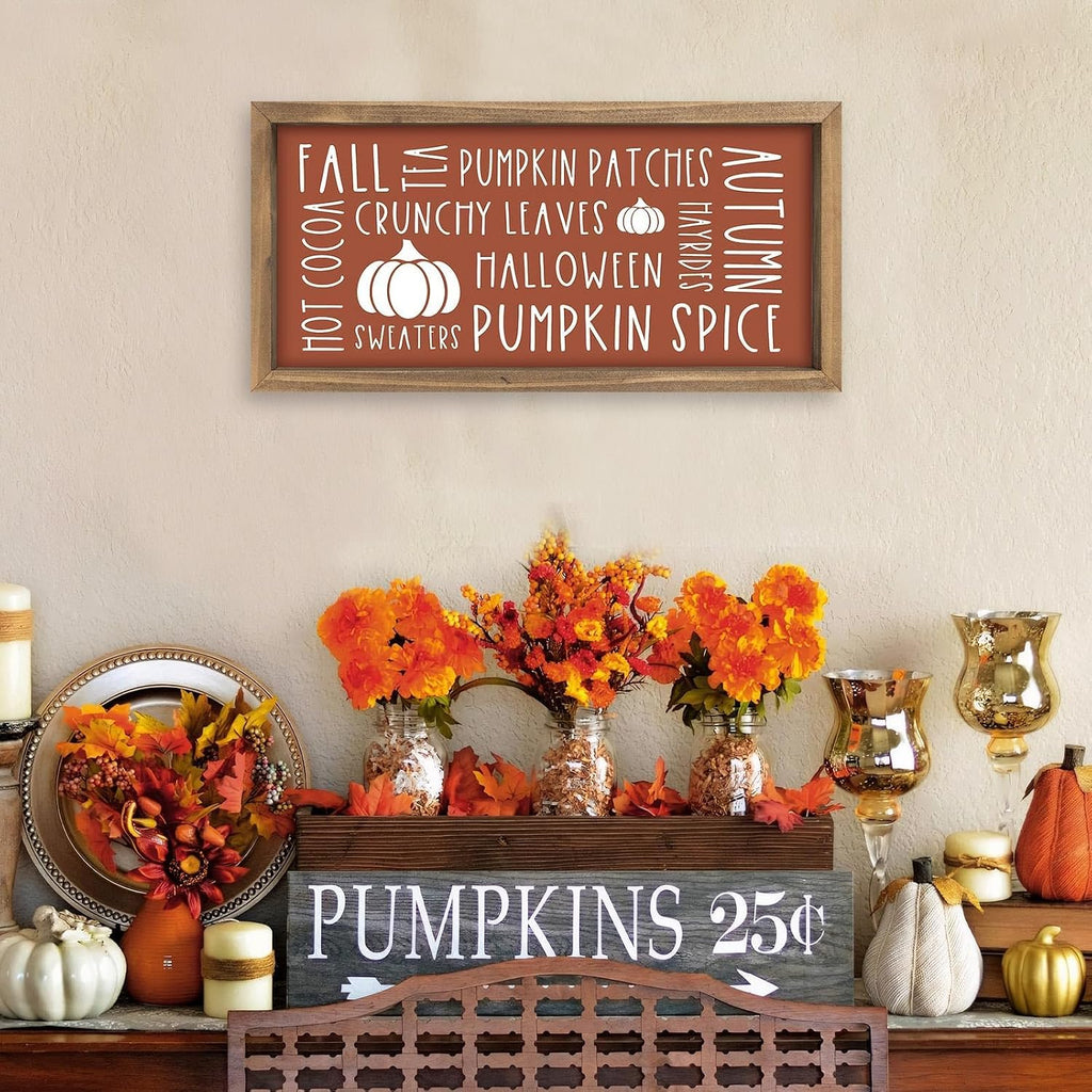 Fall Wall Art Framed, Pumpkins Sign Autumn Home Decor