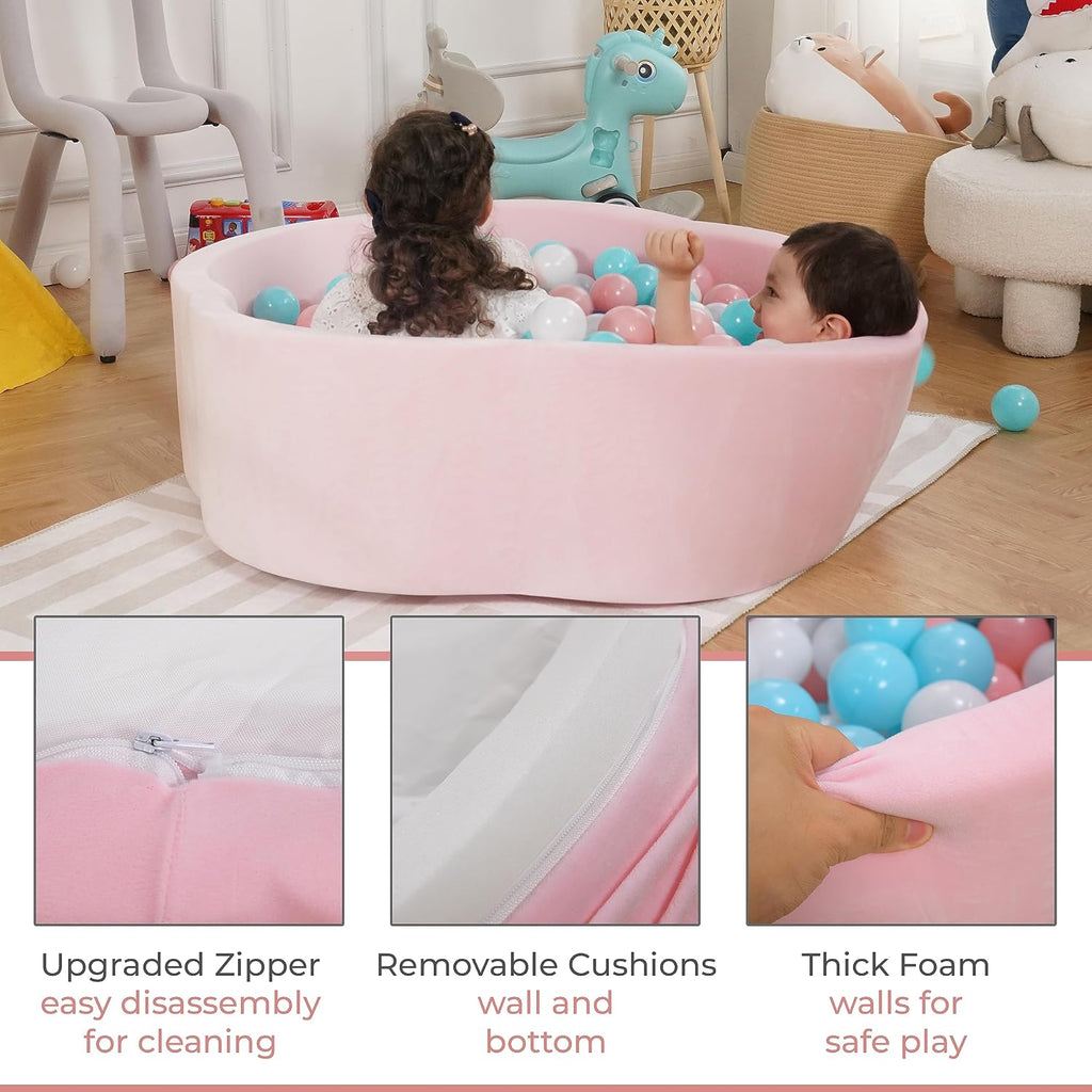 Baby Ball Pit - Premium Velvet Memory Foam Ball Pit for Toddlers 1-3 and Babies - Large Pink Flower Baby Ballpit