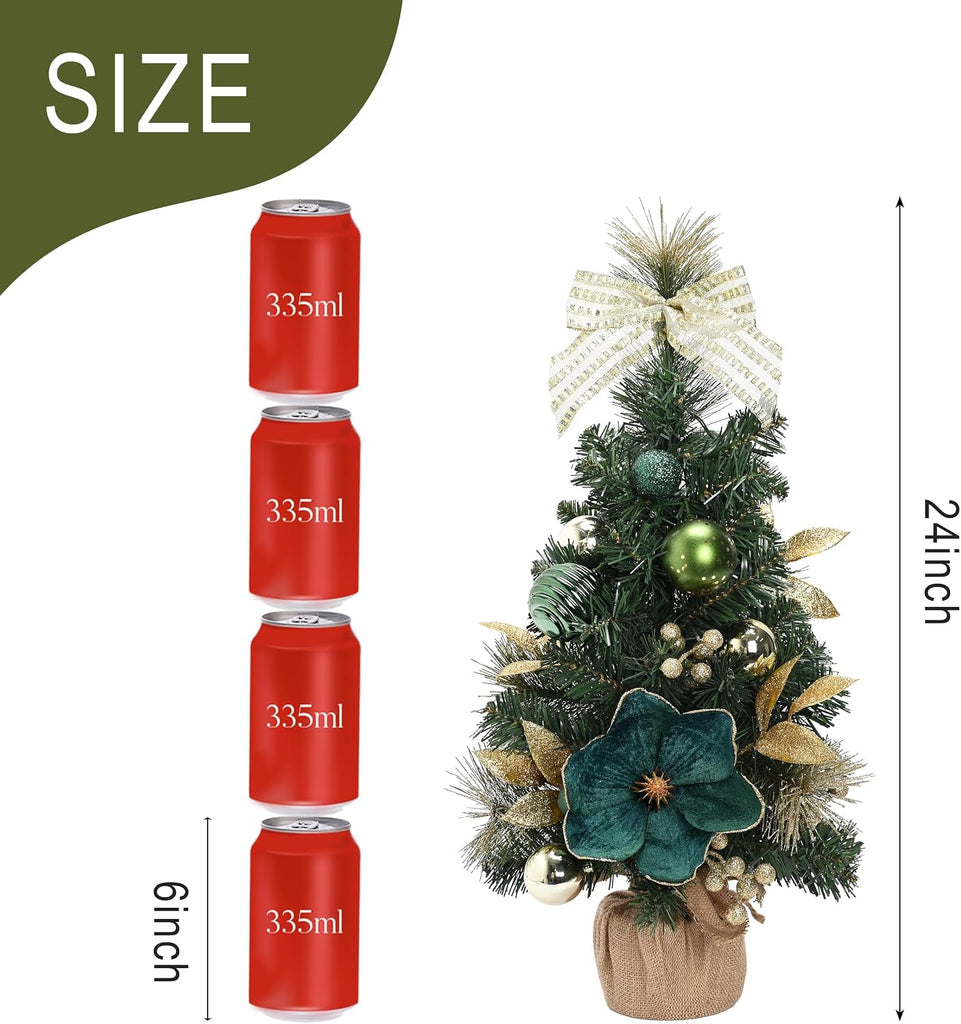 24" Green Small Christmas Tree Mini Tabletop with Lights