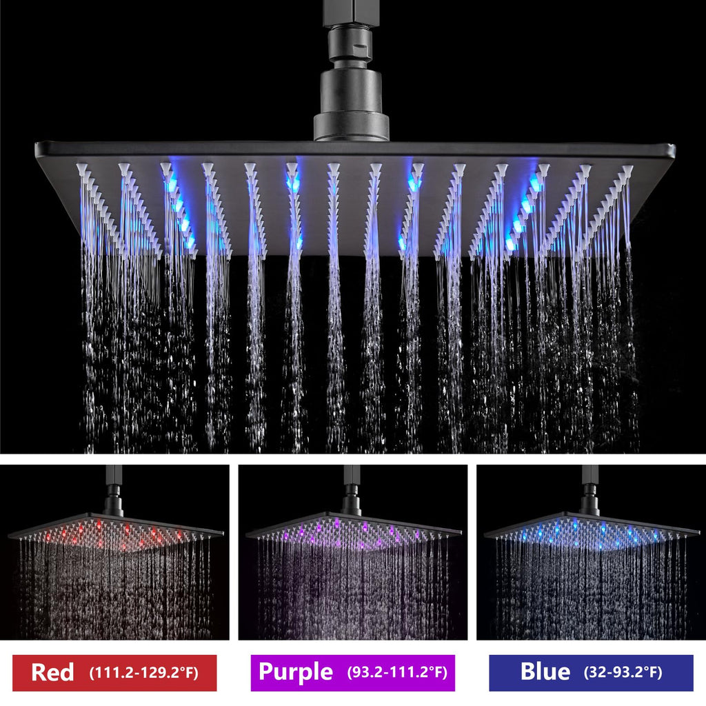 Ceiling Shower Faucet Set with Handheld 12" LED Head Matte Black