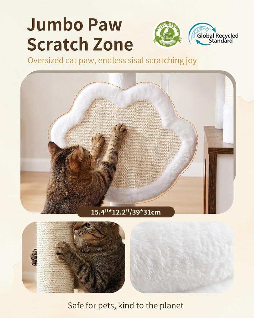 Cat Tree with Litter Box Enclosure, Modern 64" Hidden Tower