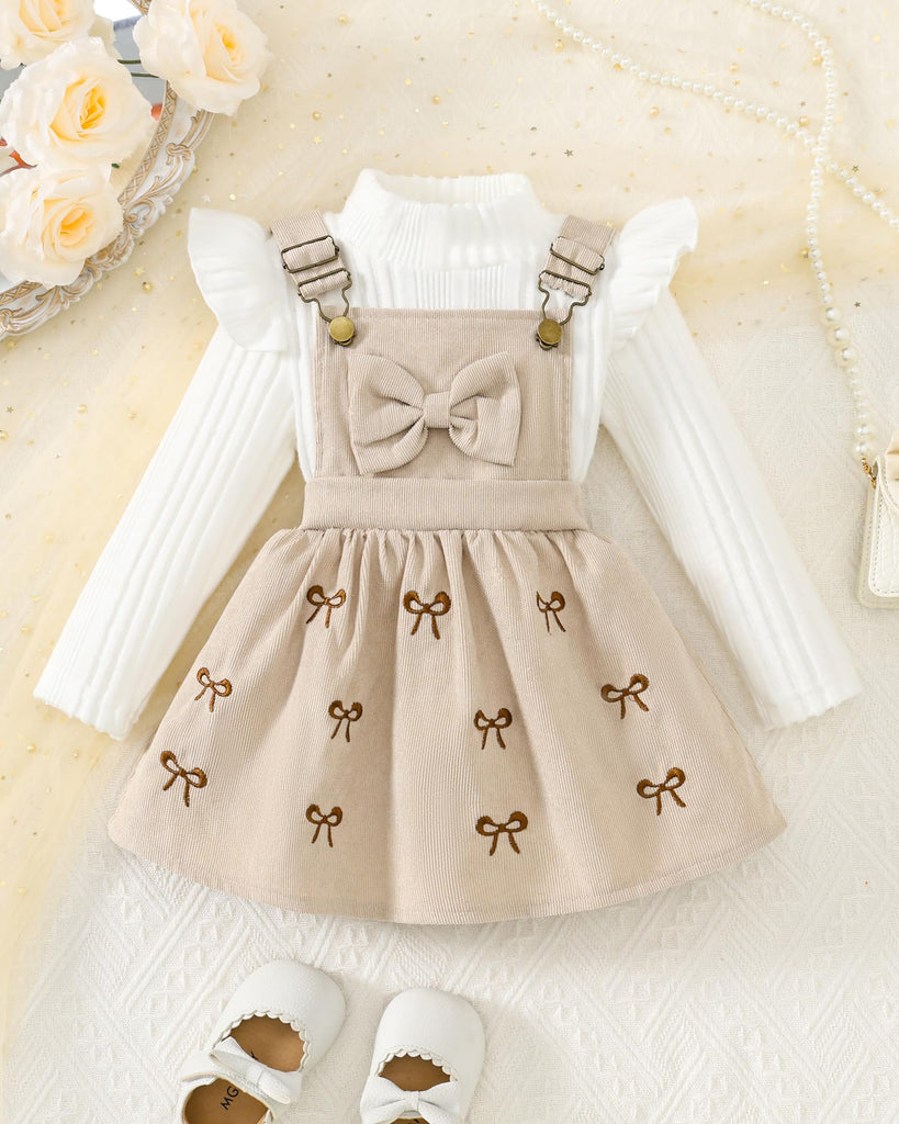 Toddler Girl Fall Winter 2 Piece Outfit Corduroy Overall Dress