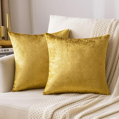 Velvet Throw Pillow Covers 18x18 Inch, Pack of 2 - Golden, Super Soft Decorative Square Cushion Cases Modern Luxury
