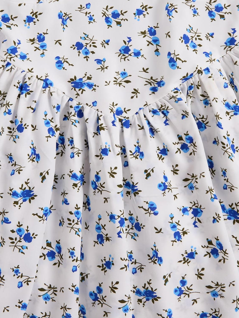 Girls Floral Puff Sleeve A Line Summer Dress Casual Short Sundress
