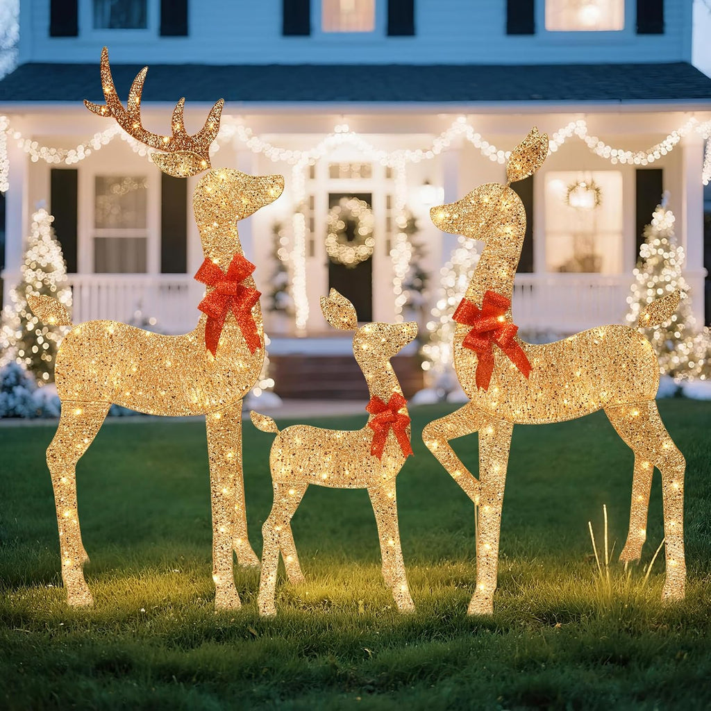 5 FT Oversized Christmas Decorations Outdoor Lighted Reindeer - 3-Piece 2D Deer Family Set with 160 Warm White LED