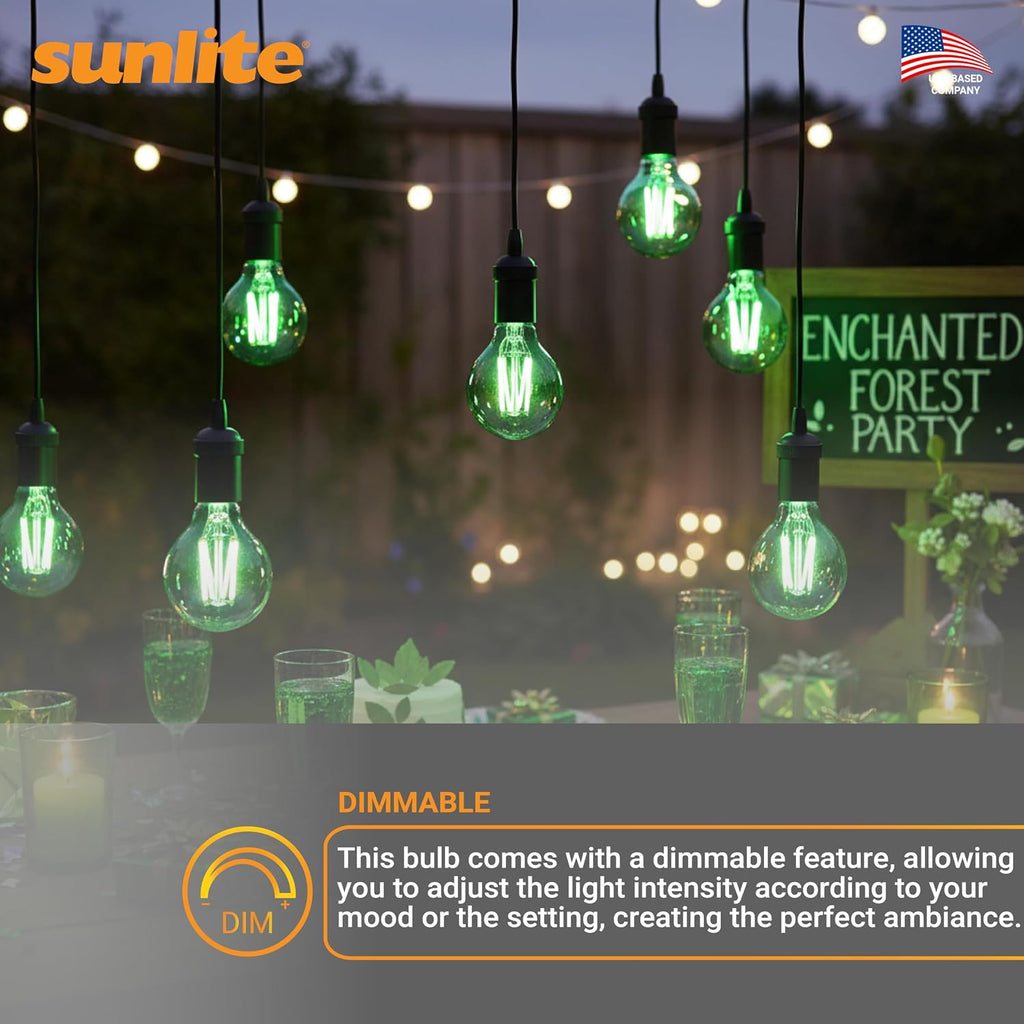 LED Colored Filament A19 Light Bulb, 4.5 Watts, Medium E26 Base, 120 Volts, Transparent Green, Dimmable, 320 Degree