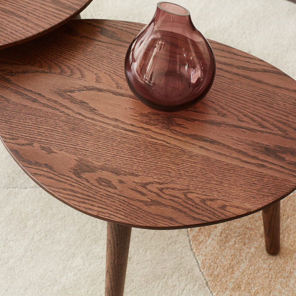 Small Oval Coffee Table, 33.5" Mid Century Modern Coffee Table, 100% Solid Oak Wood Side Table, Minimalist Display