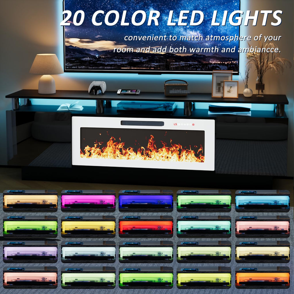 70 Inches for TVs up to 80 Inches TVs with 36'' White Electric Fireplace & Remote, Modern Entertainment Center with