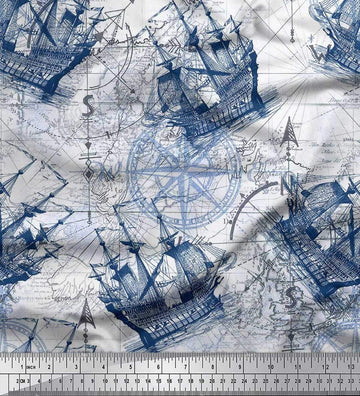 Moss Georgette Brown Fabric - by The Yard - 42 Inch Wide - Ship & Direction Compass Nautical Fabric - Nautical