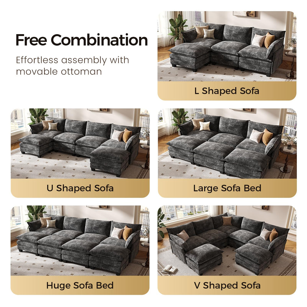 120" Modular Sectional Sofa, Large V Shape 7 Seater Convertible J/L/U-Shaped Modern Sectional Couch with Ottoman