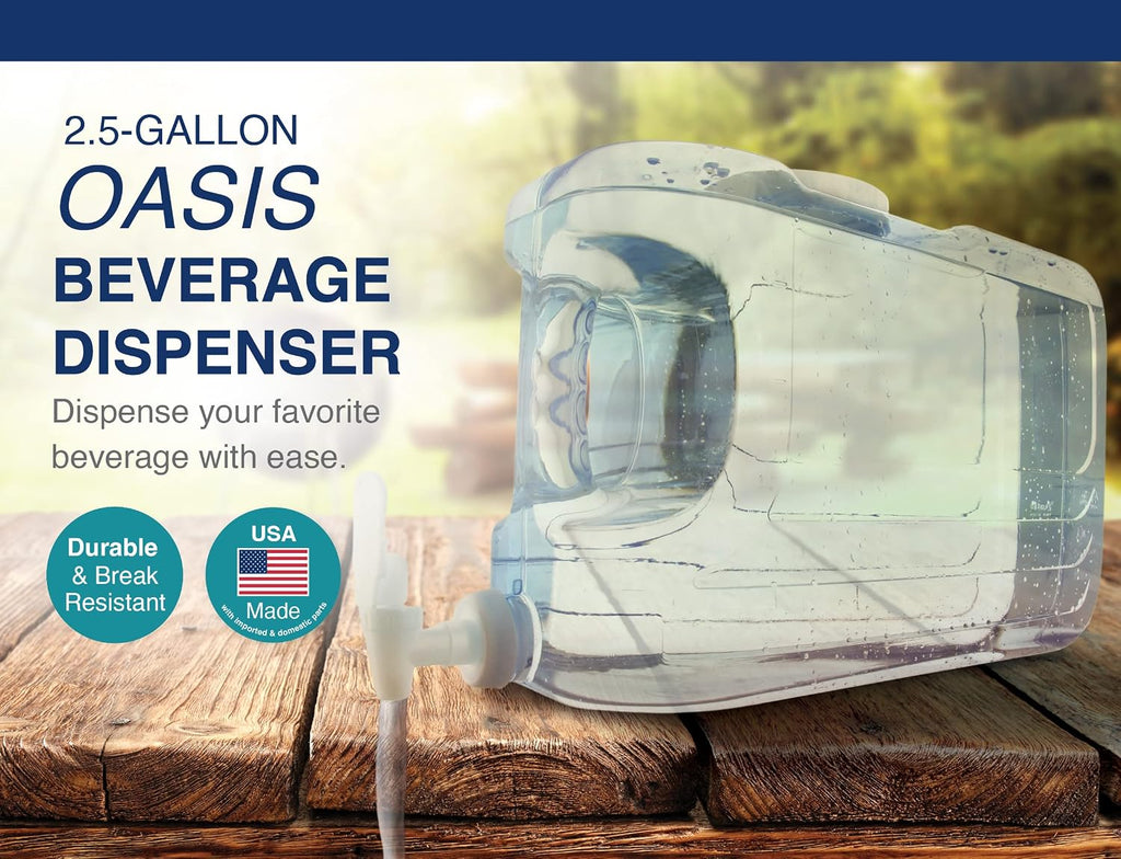 Arrow Oasis Drink Dispenser for Fridge, 2.5 Gallon - Plastic Beverage Dispenser with Spigot - Clear Space-Saving