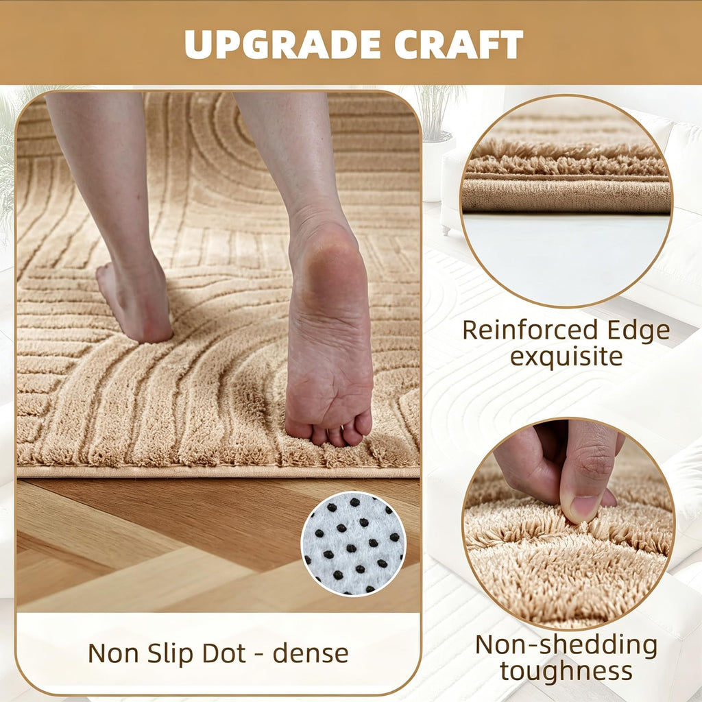 Camel Boho Solid Color Area Rugs, Washable Living Room Rug