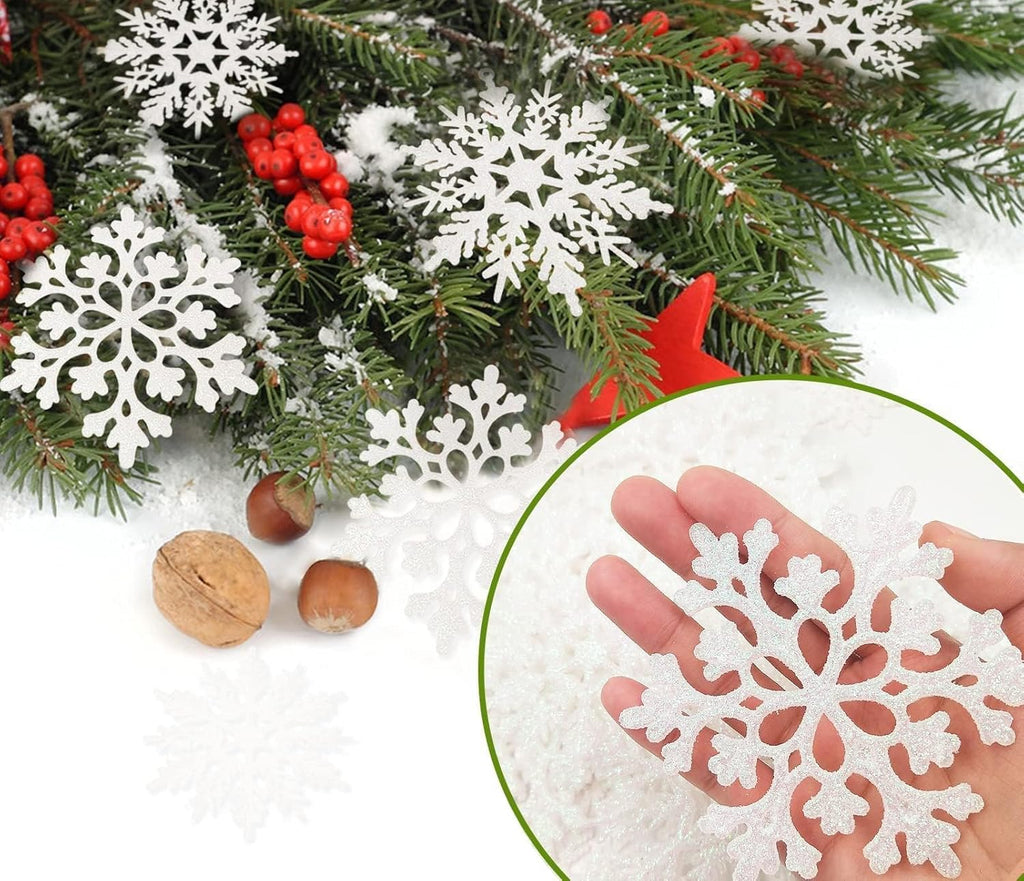 Glitter Snowflake Ornaments Decorations White - Set of 36