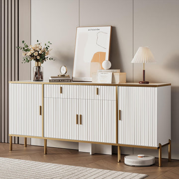60" Fluted Buffet Cabinet with Storage, Modern Buffets & Sideboard with 2 Drawers, 4 Doors and Adjustable Shelves