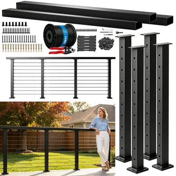 12-20 FT Black Cable Railing Post Kit with Handrail, 4 Pack 36" Level Posts