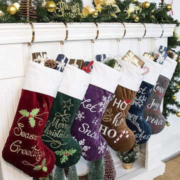 GEX Christmas Stockings 6 Pack for Family 22" Large Embroidered Classic Luxury Velvet Red Green Purple Blue Grey