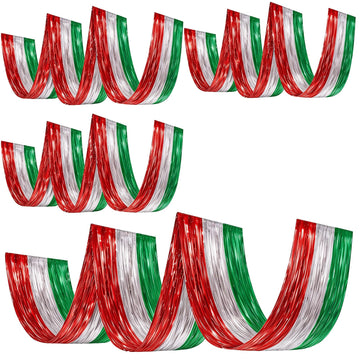 4 Pcs Red Sliver Green Ceiling Fringe Curtain, Christmas Foil Drape