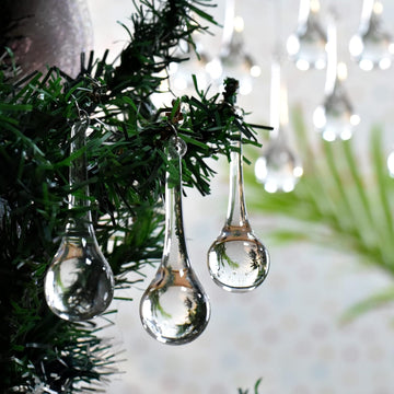 Clear Glass Teardrop Christmas Ornaments Home Décor - Set of 20