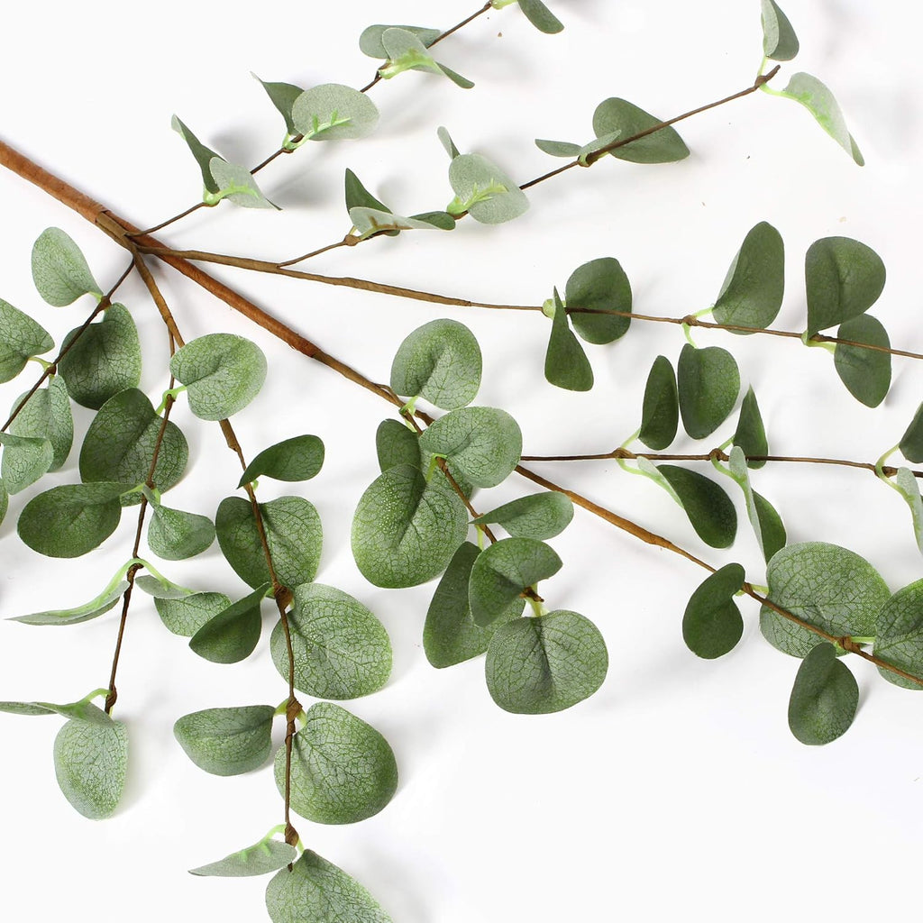 27" Eucalyptus Stems Greenery Stems Eucalyptus Leaf Spray in Green Silk Plastic Plants Floral Artificial Plants - Set of 6