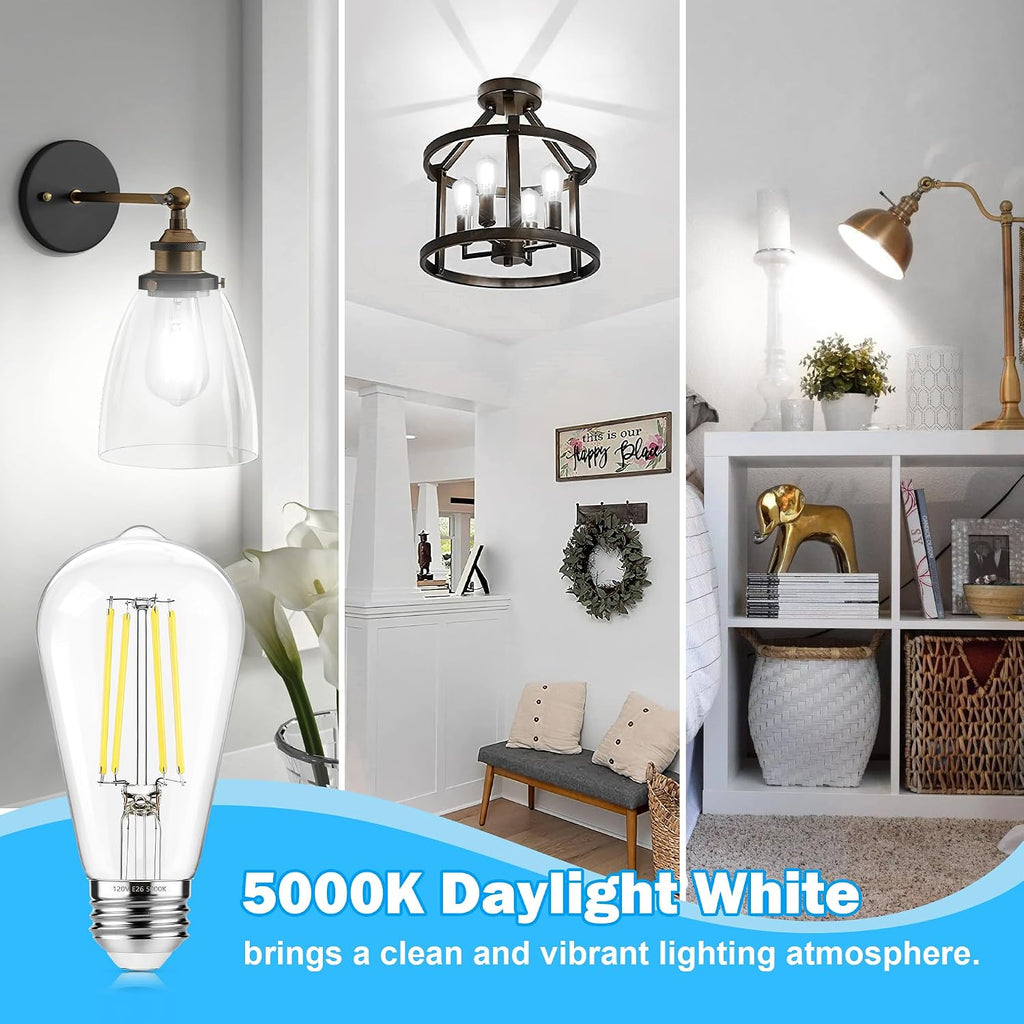 Dimmable Vintage LED Edison Bulb 5000K Daylight White 60W Equivalent