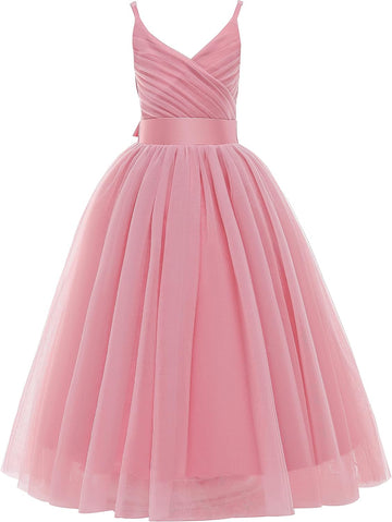Flower Girls Spaghetti Strap Tulle Dress Long A Line Wedding Pageant Dresses Princess Birthday Party Ball Gown