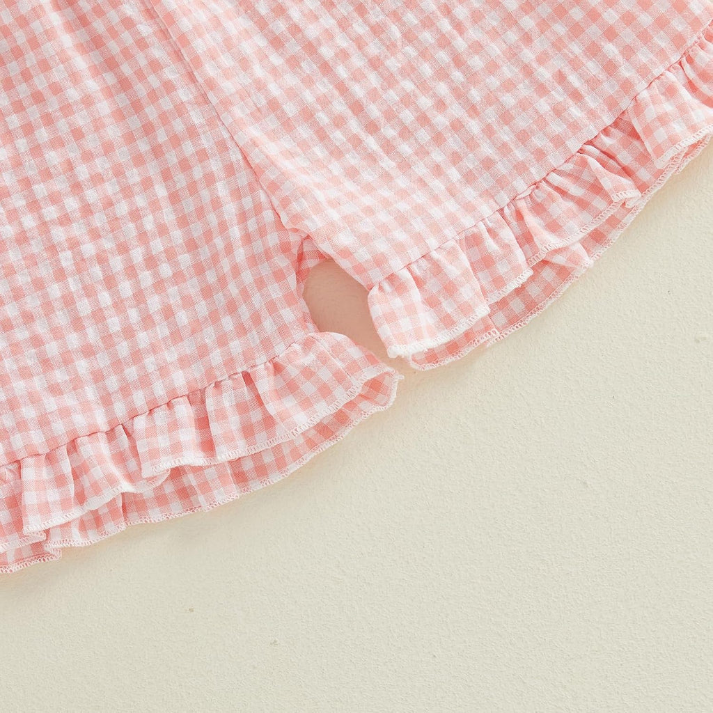Toddler Baby Girl Clothes Summer Plaid Outfit Sleeveless Ruffle Dress Top+Plaid Shorts Little Girl 2 Pieces