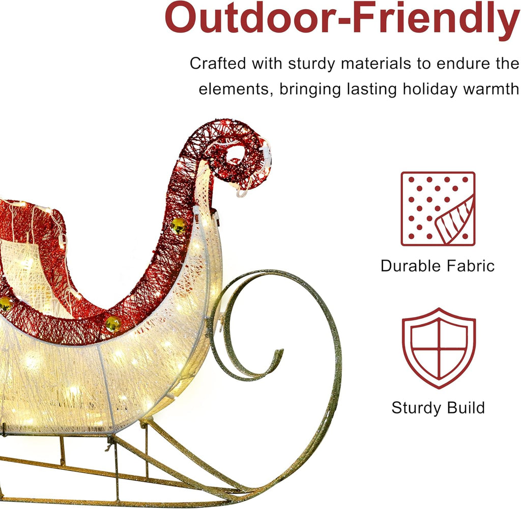 32" Pre-Lit Outdoor Sleigh Christmas Holiday Décor with 120 Warm White Twinkling LED Lights
