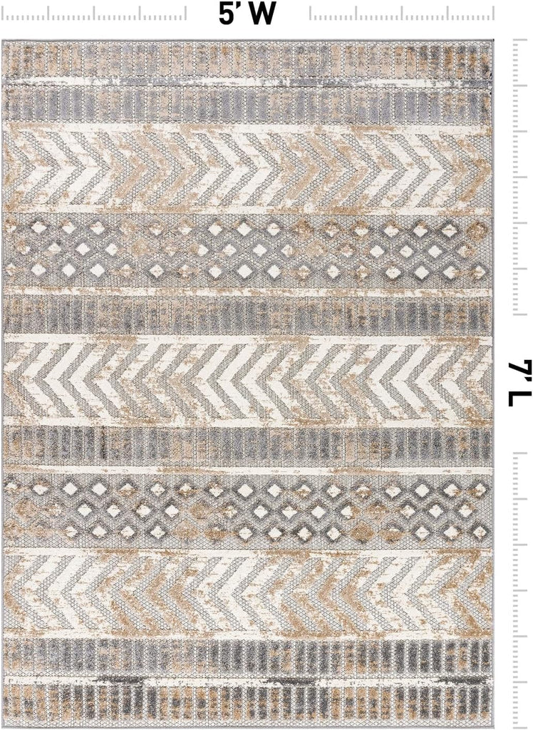 Tribal Stripe Indoor/Outdoor Area Rug, Beige