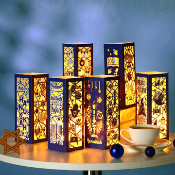 Hanukkah Lantern Boxes with LED Candles Centerpieces - Set of 12