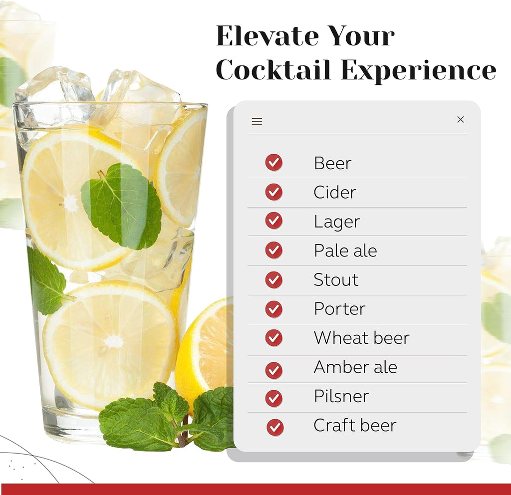 Pint Glasses Set of 6 - 16 oz Drinking Glasses Made for Cold Beverages - 16 oz Mixing Glass & Highball Set of 6 for