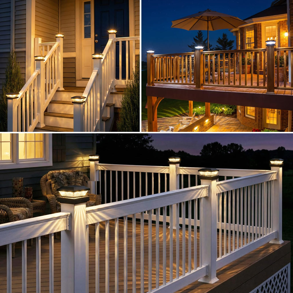 4x4 Solar Post Cap Lights Outdoor 16 Pack, Waterproof Solar Fence Light for Wooden/Vinyl Post, 2 Color Outside Deck