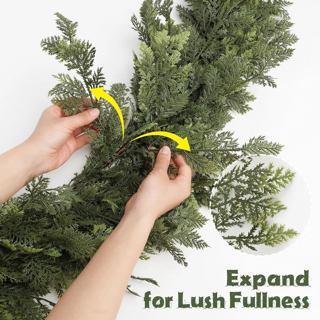 Christmas Garland 9FT Decorations Cedar Cypress Garland with Berry Pine Cone Poinsettia Balls Artificial Green