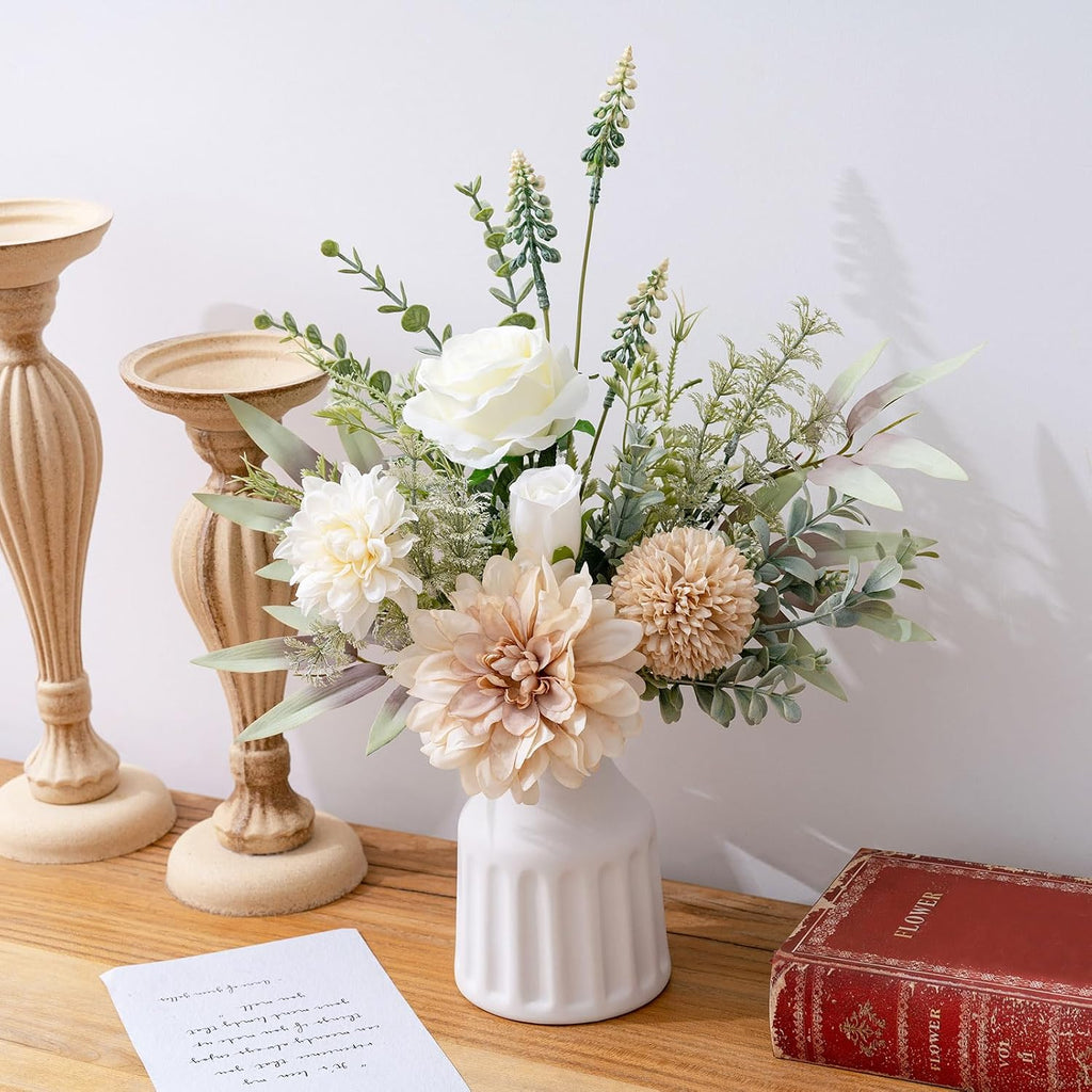 Fake Flowers in Vase, Artificial Flowers with Vase, 15.7'' Floral Arrangements for Dining Table Centerpiece Decor