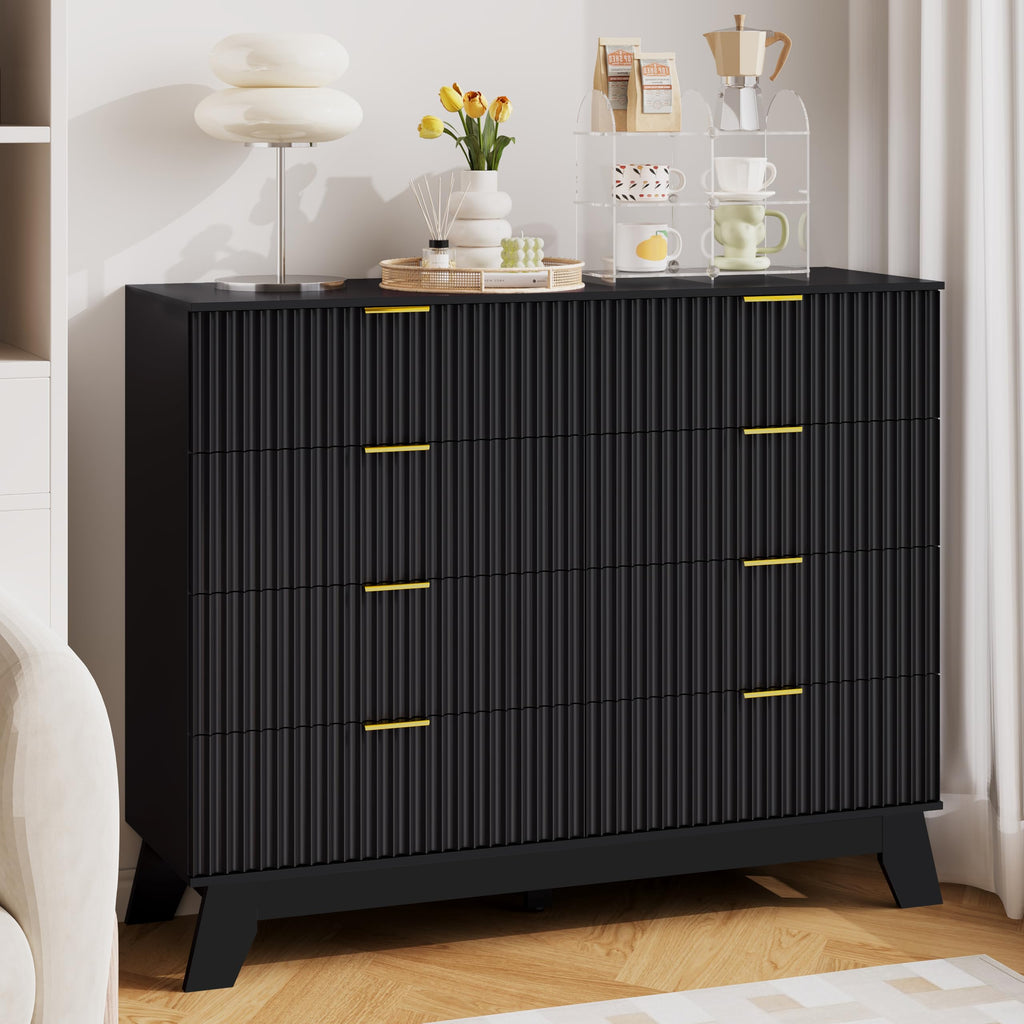 48" W Tall Fluted Dresser with 8 Drawer, Black