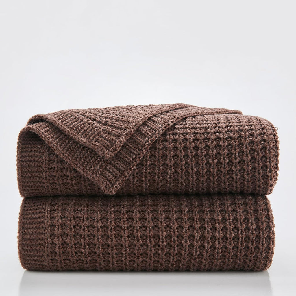 Brown Throw Blanket, Soft Chunky Cable Knit Throw Blanket, Classic Fisherman's Rib Stitch Pattern Throw, 50"X60"