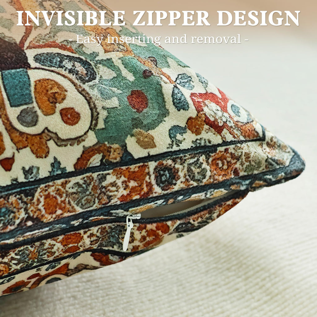 Boho Soft Velvet Throw Pillow Covers 18x18 in Vintage Moroccan