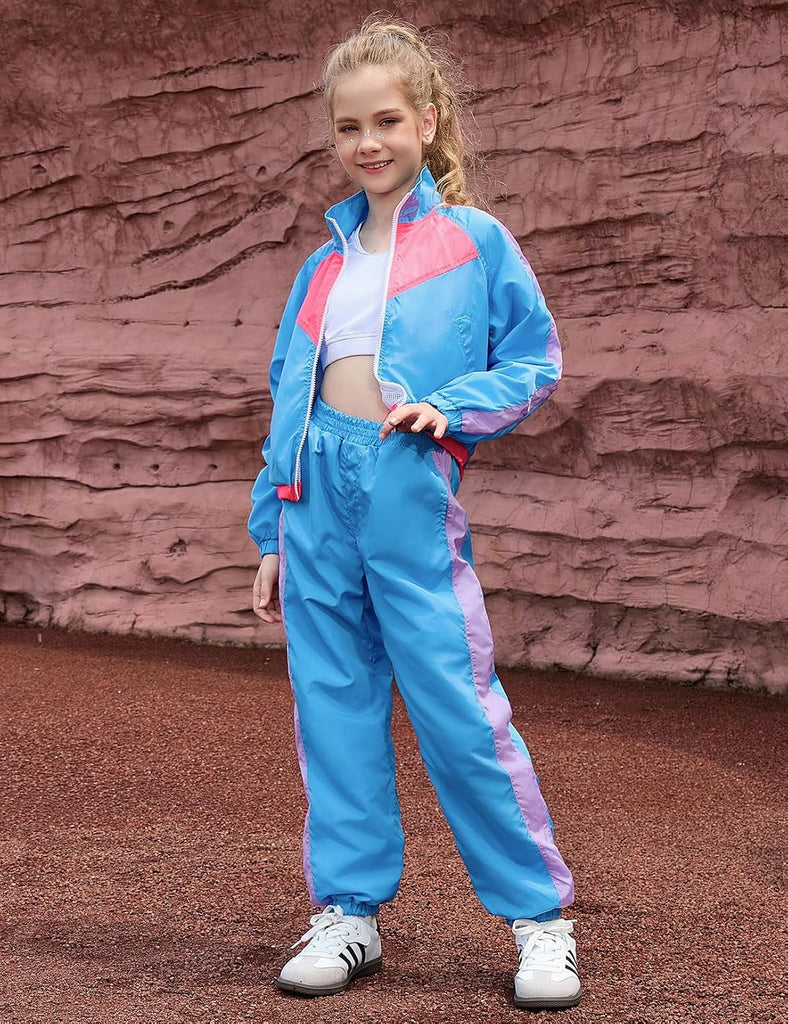 Girls' Clothing Sets 2 Piece 80s 90s Outfits Neon Jacket Pants Hip Hop Dance Outfits for Girls Tracksuit Set