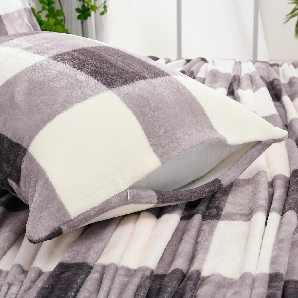 Micro Fleece Checkered Bed Sheet Set - Ultra-Soft Velvet Plush Bed Sheets with Deep Pockets, No Pilling, Cozy