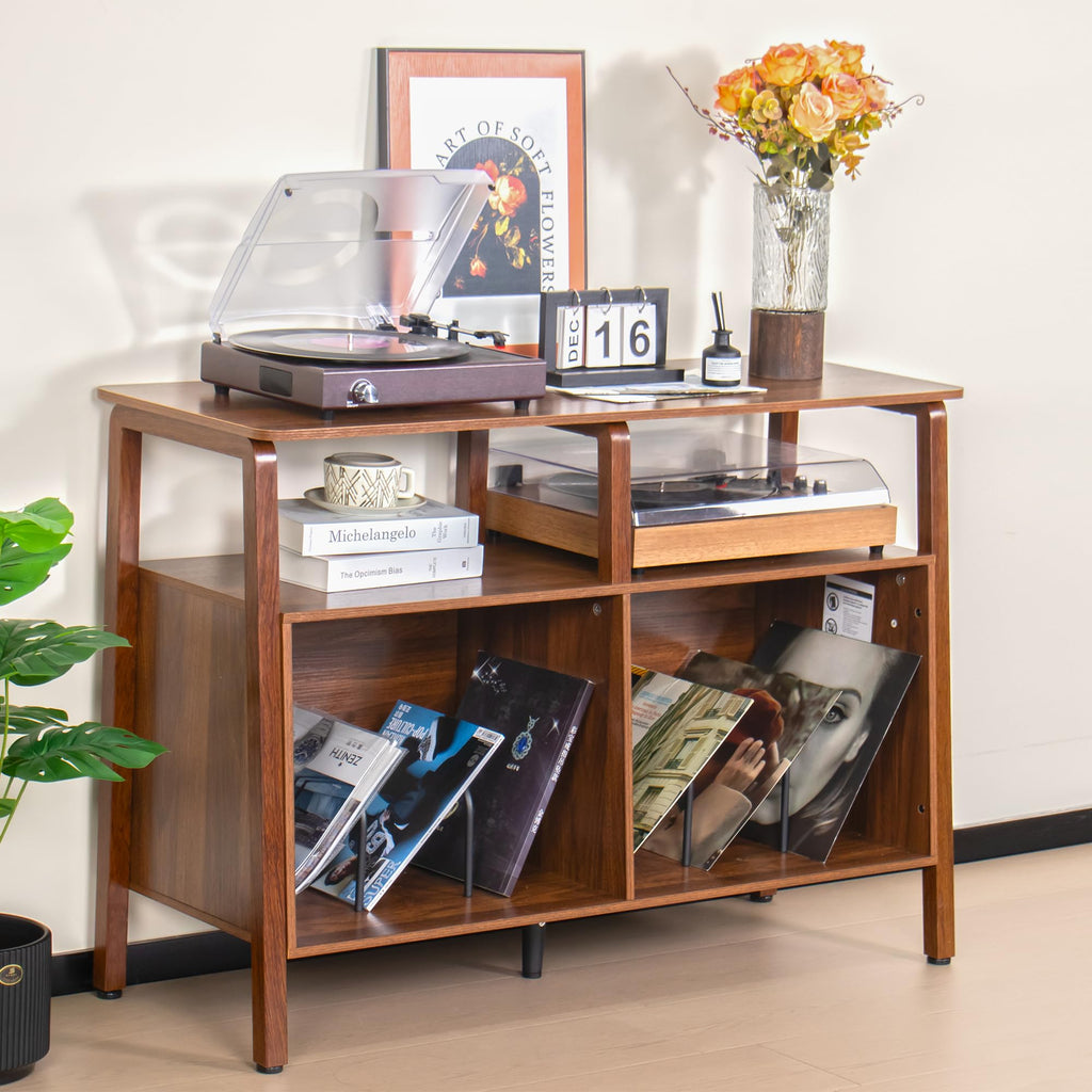 Large Record Player Stand, with Open Storage Holds up to 300 Albums