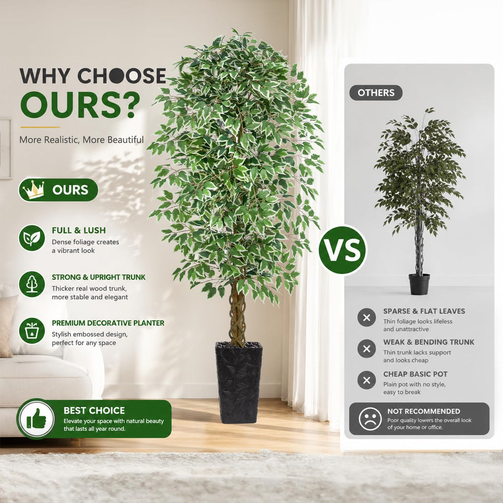 Ficus Tree 7FT, Large Fake Tree Decor (Black Planter)
