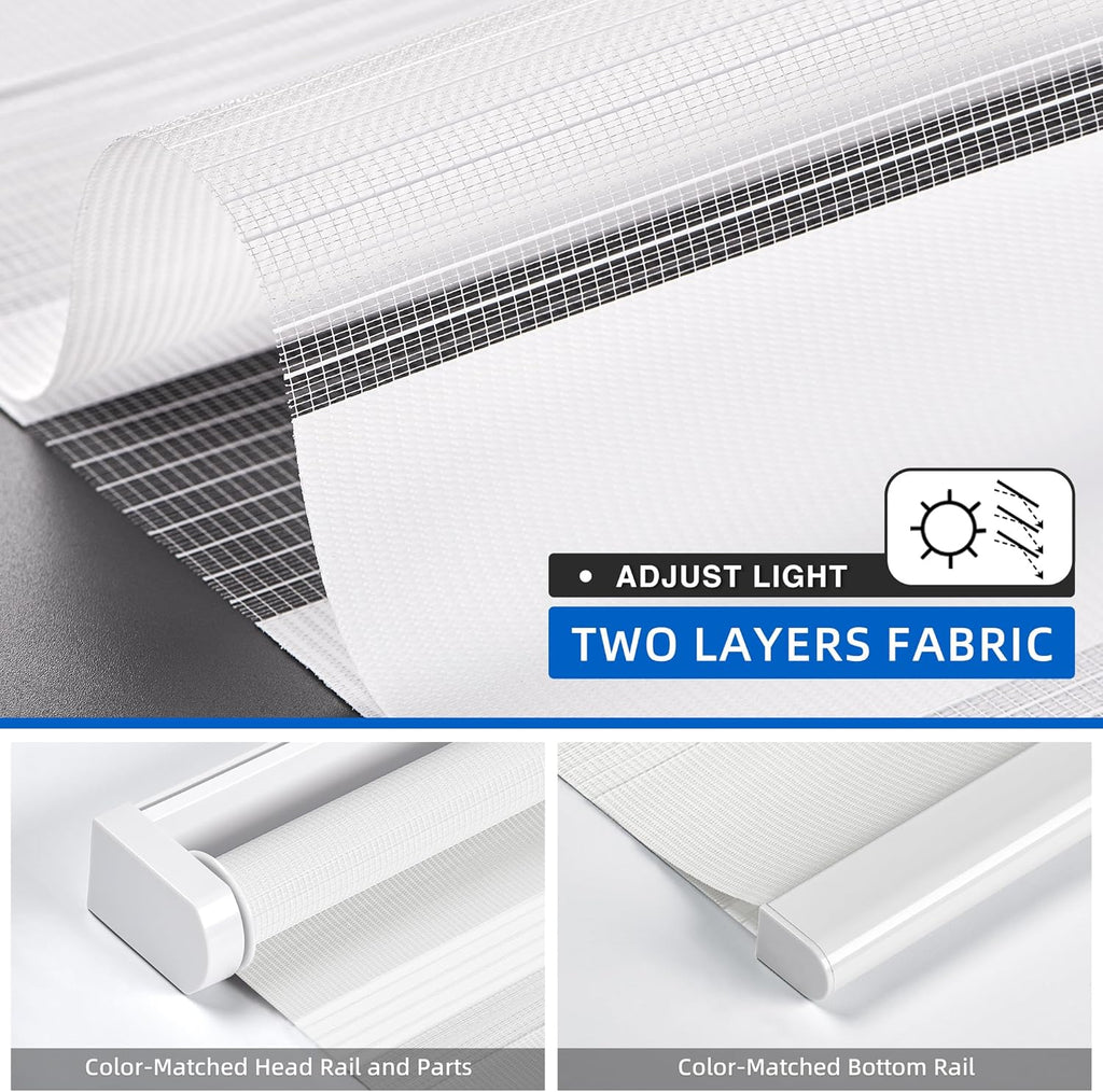 Cordless French Door Blinds, No Drill Roll Up Zebra Blinds for Doors, Light Control Day and Night Sheer Shades for Front Door Patio Sidelight Glass Door, 23.8'' W x 78'' L, White