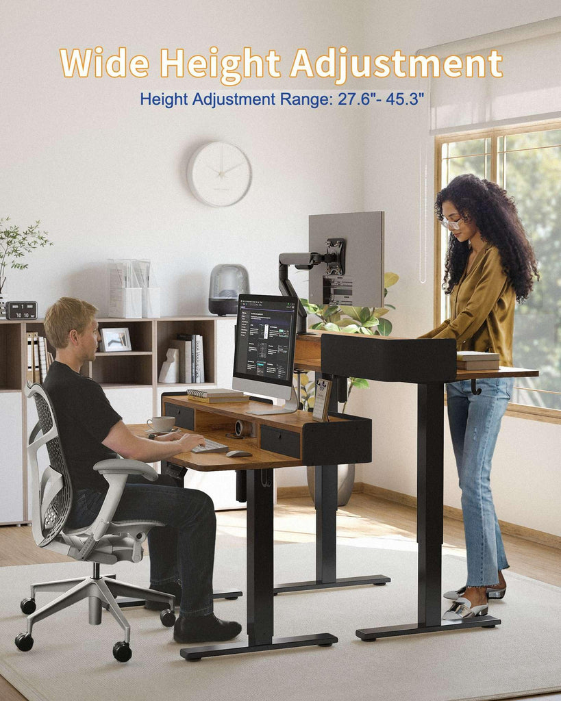 Electric Standing Desk with Drawers, 48 x 24 Inches Adjustable Desk with Storage Shelf, Stand Up Desk with Splice
