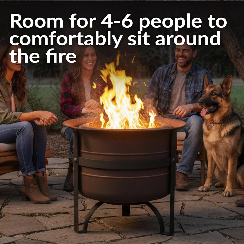 23-Inch Cauldron-Style Smokeless Wood-Burning Fire Pit with Cover and Poker